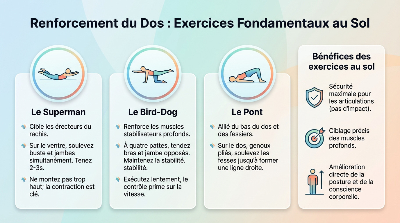 Exercice Superman au sol pour renforcer les lombaires sans matériel